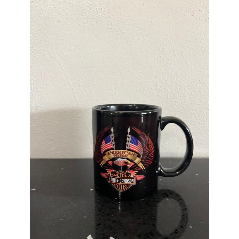Harley-Davidson American Pride Coffee Mug Black Eagle Flag 2002 Licensed Xpres